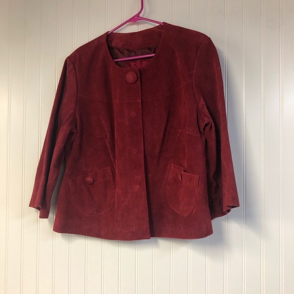 Live a Little Women's Red Suede Leather Jacket Large Button Closure - Picture 1 of 5